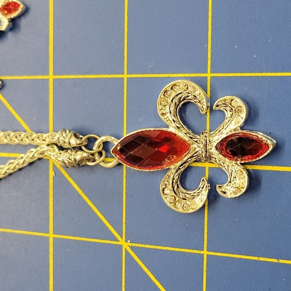 Lafleur Red Stone with Rhinestone Accented 20" + 3" Necklace & Earrings - Picture 2 of 3